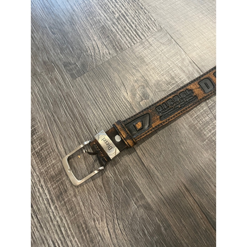 Diesel Mens Distressed Brown Leather Logo Belt Only The Brave Size 120 48 649588